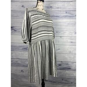 Petal Roz Stripe Dress Womens Size L Black White Elbow Praire Peasant Flare